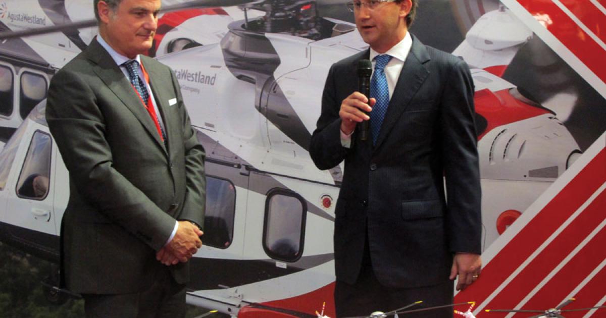 At the Helitech 2013 show, AgustaWestland and Milestone Aviation, represented by Daniele Romiti, AgustaWestland CEO (left) and Milestone COO and co-founder Matt Harris, signed a framework agreement for the sale of AW139s, AW169s and AW189s. Milestone has continued to secure new deals since the show.