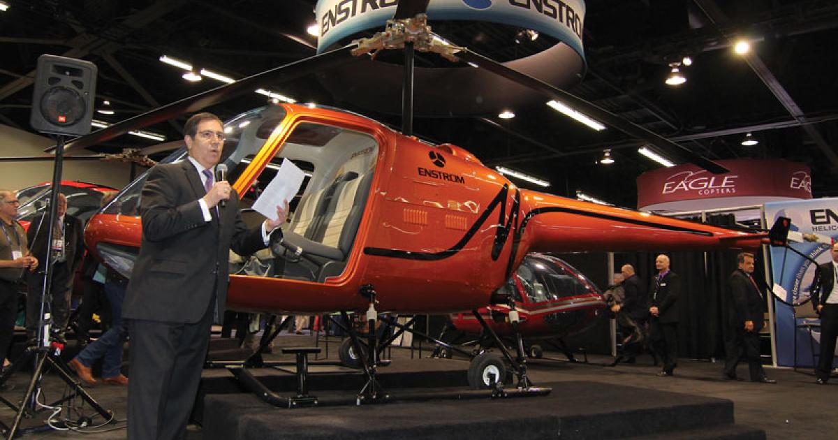 Enstrom Helicopter unveiled a mockup of a new, low-cost, two-seat, piston-powered trainer, dubbed the TH-180, on the opening day of Heli-Expo 2014.