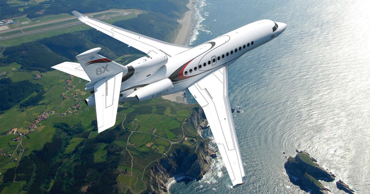The Falcon 8X will have a range of 6,450 nm, a gain of some 500 nm over the company’s 7X.
