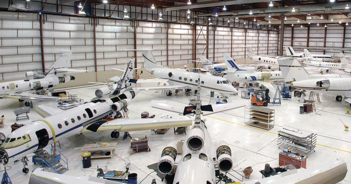 West Star’s East Alton facility offers maintenance hangars as well as interior, cabinet, avionics and paint shops.