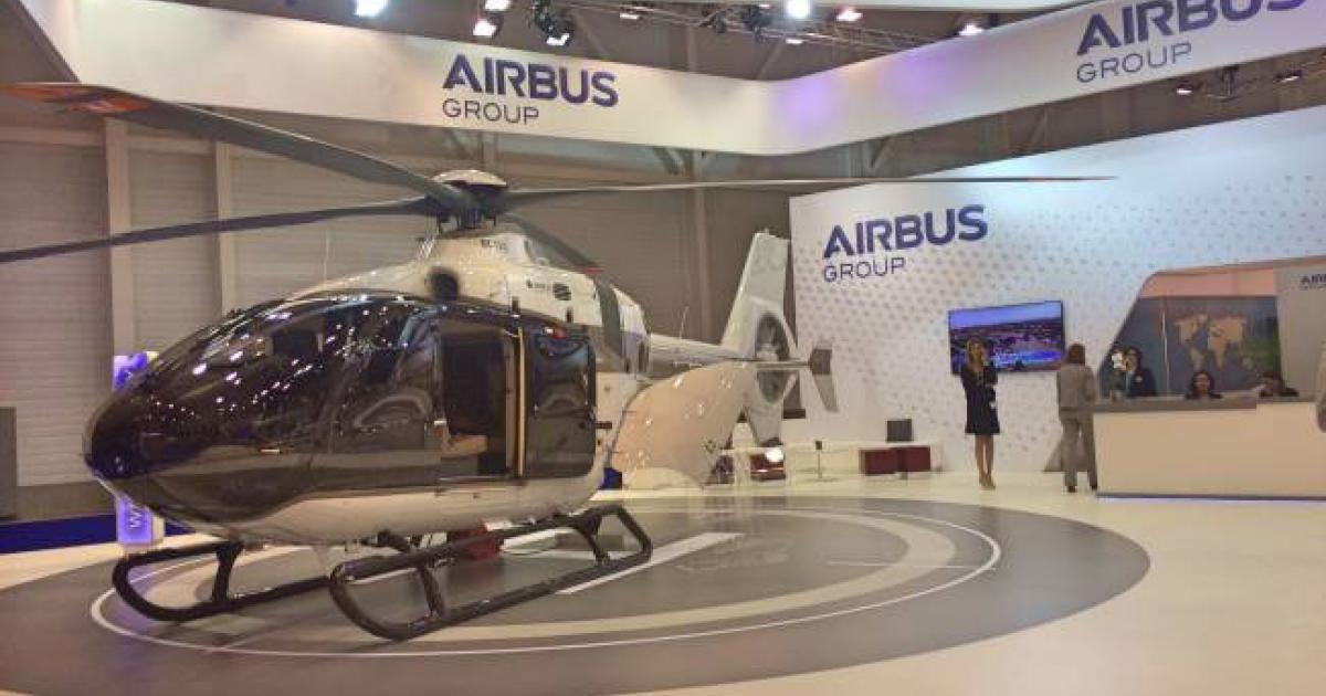 Airbus displayed an EC135T2e with an interior by Hermes at this year's EBACE. (Photo: Airbus Helicopters)