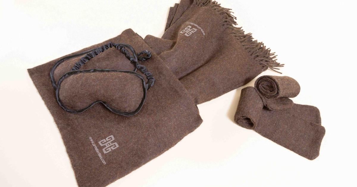 New flight bags developed by Urma Textiles feature blankets, socks and eye masks made from baby alpaca wool.