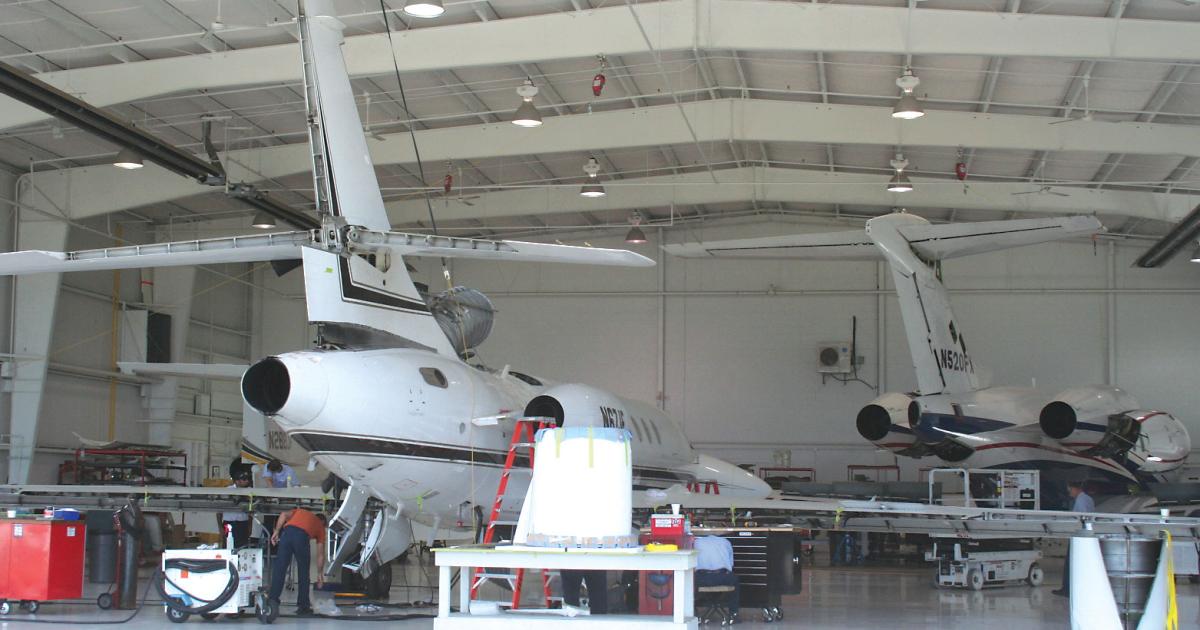 Flying Colours SUS services many types of business jets in its 60,000-sq-ft facility.