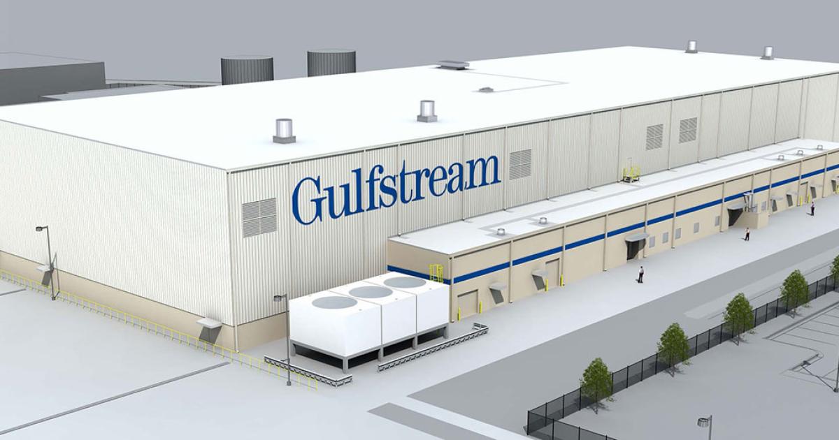 Gulfstream announced plans this week to build a $33 million, 72,000-sq-ft aircraft paint facility near its flagship service center at Savannah/Hilton Head International Airport, where the company is headquartered.  The new facility will support the company’s growing refurbishment work, especially now that the worldwide Gulfstream fleet has surpassed 2,300 aircraft, when it is completed in mid-2015. (Photo: Gulfstream Aerospace)