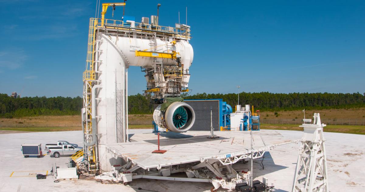 Rolls-Royce has completed the latest phase of testing of its new composite carbon/titanium fan at its John C. Stennis Space Center in Mississippi. [Photo: Rolls-Royce]