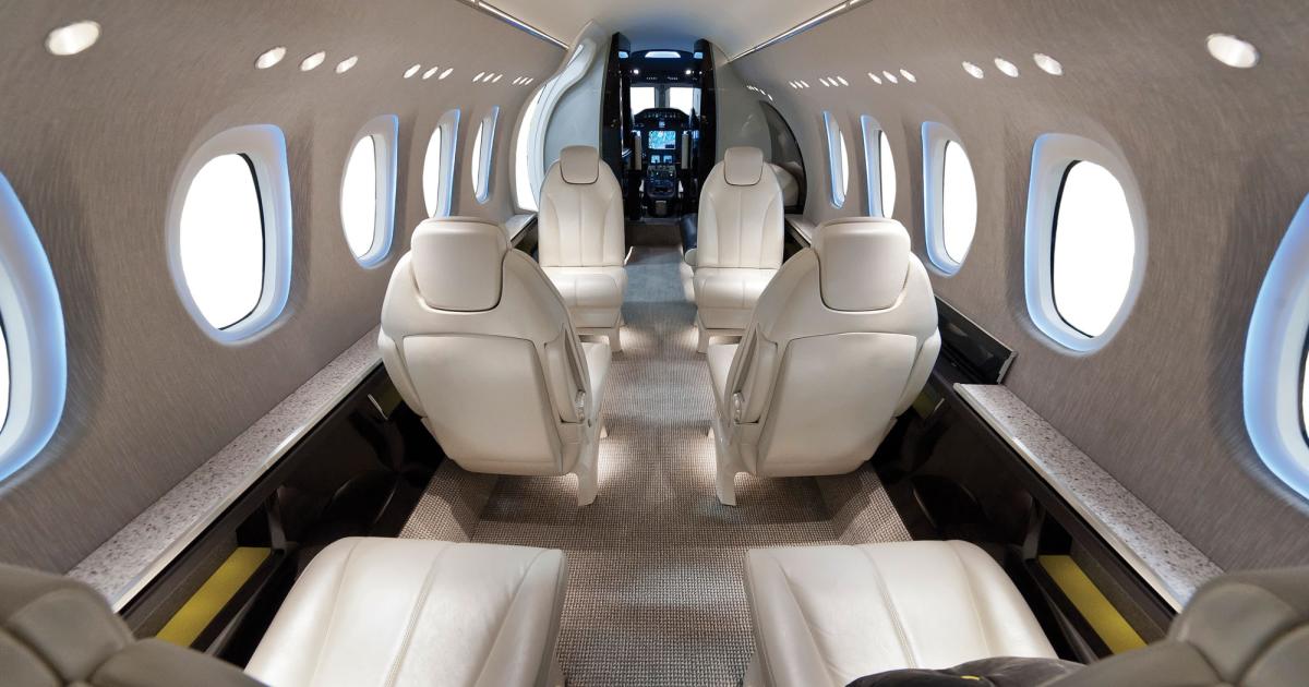 Cessna’s new Citation Latitude is available for inspection on the NBAA static display line, featuring this production interior. With its flat floor and generously sized cockpit layout, the new-design Latitude is one product of the company’s creative engineering team. “They like designing stuff, and we’ve got to keep them busy,” said Textron Aviation president and CEO Scott Ernest.