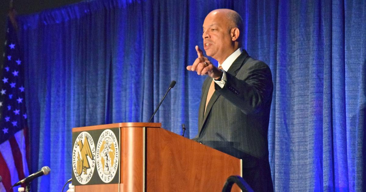 Jeh Johnson, U.S. Homeland Security secretary, addresses the Association of the U.S. Army annual meeting in Washington, D.C. (Photo: Bill Carey)