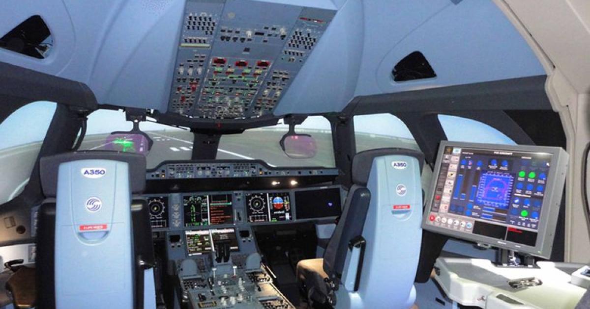 Airbus's full three-tier A350 training course includes time in a CAE full-motion flight simulator. (Photo: Airbus)