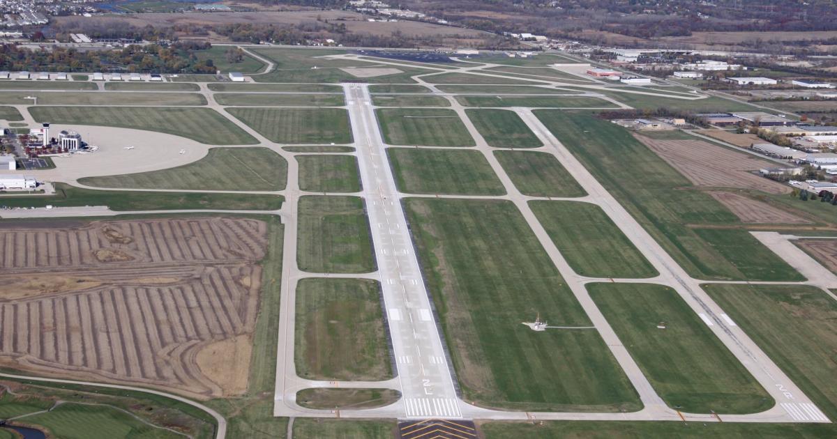 Under an $11.4 million airport improvement project, Chicago DuPage Airport’s 7,570-foot-long Runway 2L-20R was widened to 150 feet from 100 feet, giving operators a bigger safety margin in crosswinds. 