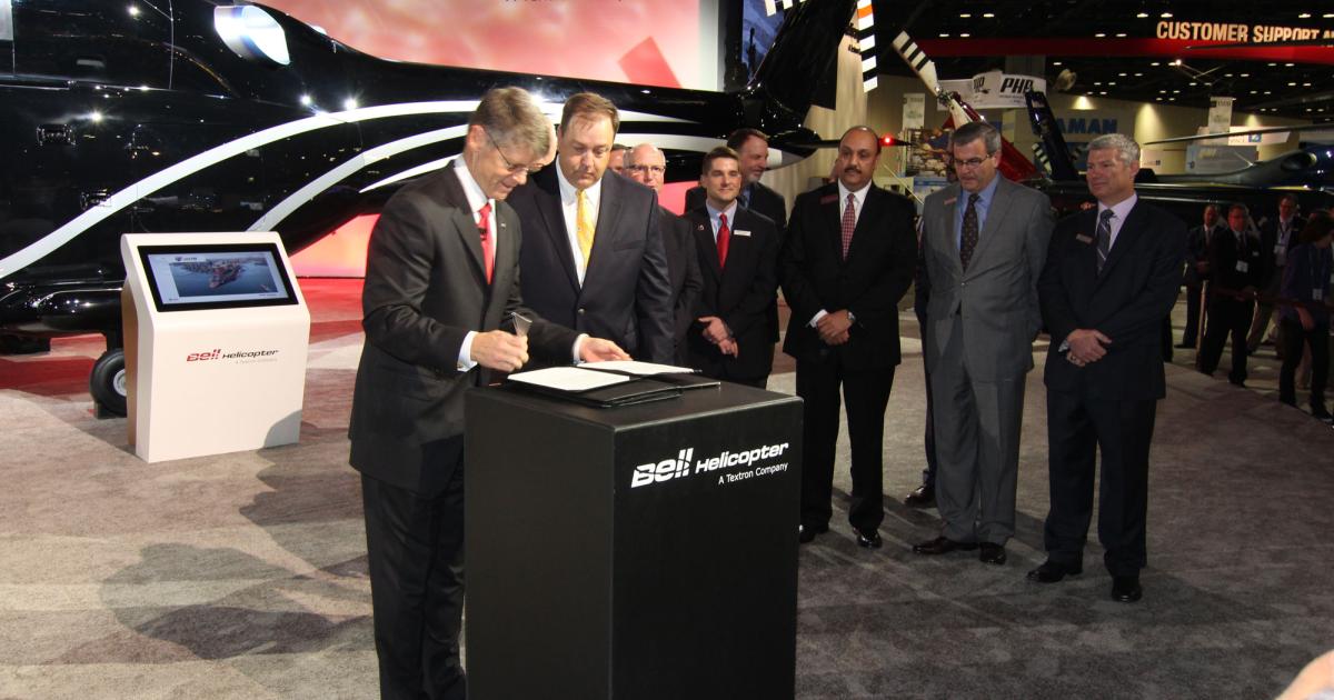 Bell Helicopter unveiled the 407GXP today at the opening day of Heli-Expo 2015 and the new model immediately won a major launch order when emergency medical provider Air Methods sealed a blockbuster 10-year deal for 200 aircraft.