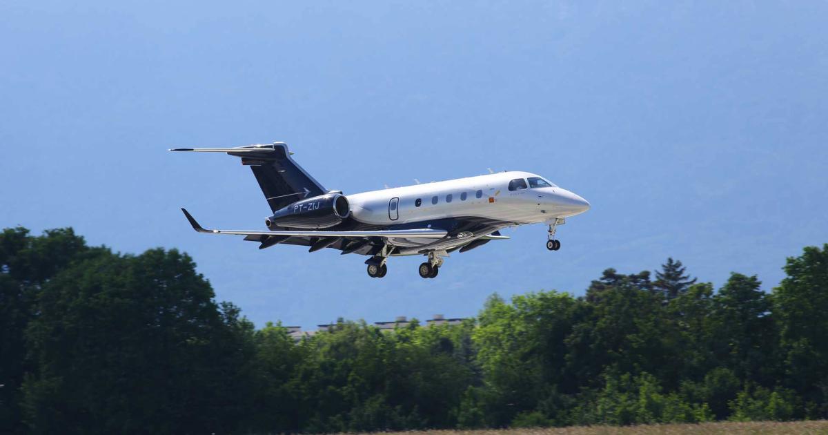 A recovery in midsize jets, a category that includes the new Embraer Legacy 450, is expected to help push business aircraft sales to nearly $28 billion in billings in 2020, according to a market forecast from Frost & Sullivan. (Photo: David McIntosh/AIN)