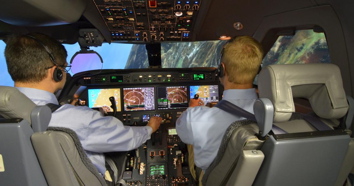 FlightSafety conducts its upset prevention and recovery training program in a Gulfstream G550 simulator.