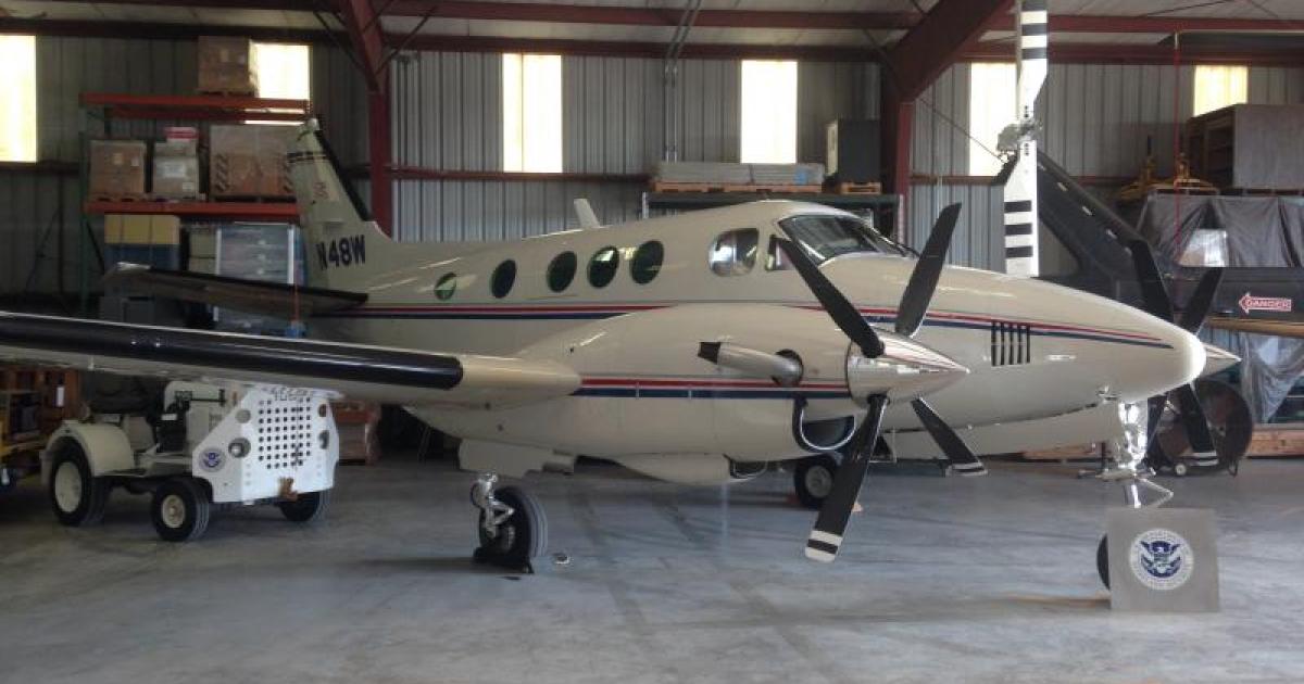 This Beech King Air E90 (N48W) was seized by U.S. Customs and Border Control on September 6 after the agency discovered that all seven passengers aboard the aircraft were in the country illegally. (Photo: U.S. Customs)