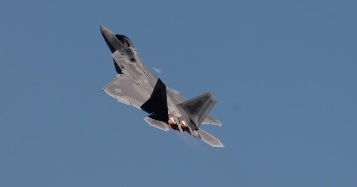The US Air Force is advancing the date for fitting Link 16 transmit capability to the F-22 stealth fighter. (Chris Pocock)