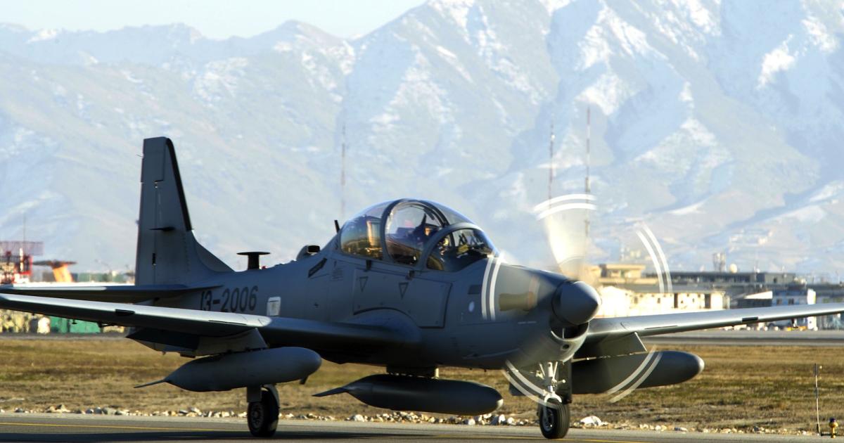 One of the first A-29 Super Tucanos arrives at Hamid Karzai International Airport in Afghanistan on January 15. (Photo: U.S. Air Force)