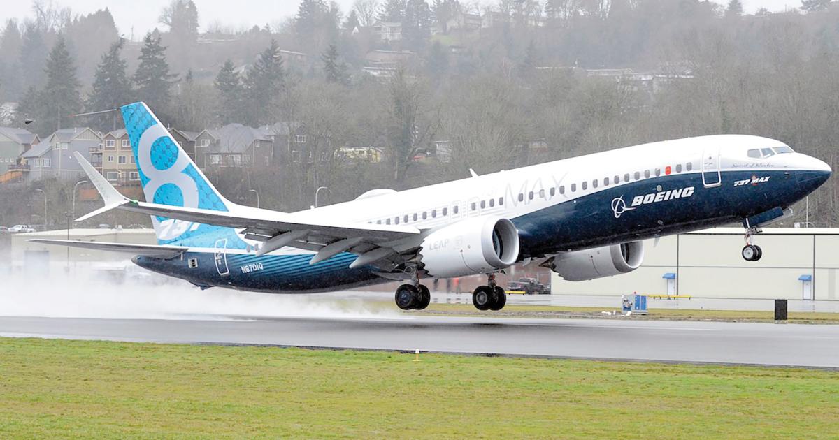 Boeing’s first 737 Max lifts off from the Renton Municipal Airport on its maiden flight.
