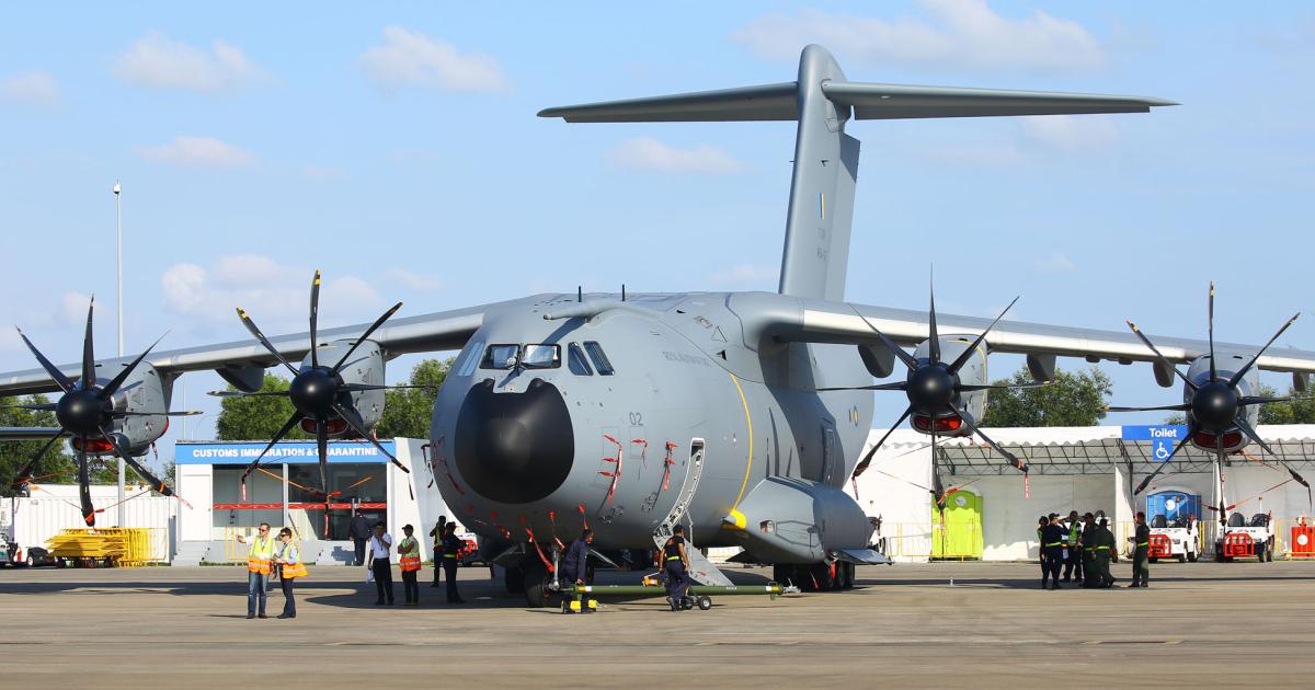 Dominating one end of the static display is the Airbus Defence & Space A400M airlifter from the Royal Malaysian Air Force.
