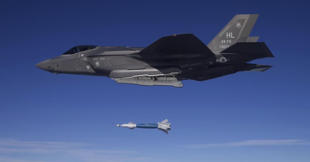 In February, an F-35A of the 34th Fighter Squadron at Hill Air Force Base dropped a GBU-12 laser-guided bomb. (Photo: U.S. Air Force) 