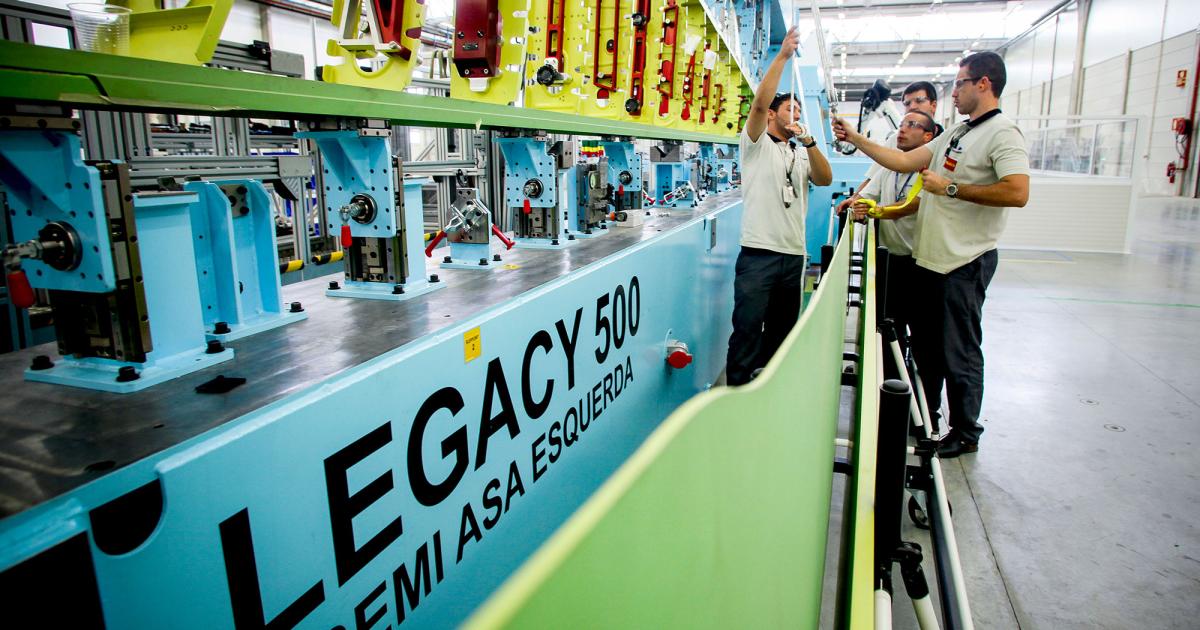 Embraer has doubled the size of its U.S. factory in Florida to accommodate assembly of Legacy 450s and 500s.