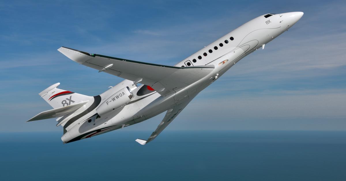 The Dassault Falcon 8X got U.S. FAA approval on June 29, just two days after the ultra-long-range trijet received European certification. (Photo: Dassault Falcon) 