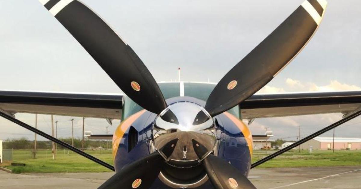 The 110-inch four-blade composite propeller is 60 pounds lighter than the propeller it replaces.