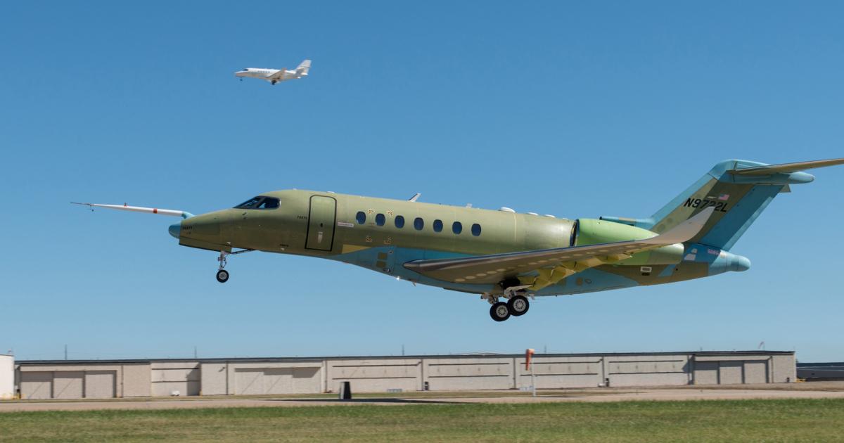On October 8, 2016, the Cessna Citation Longitude made its successful first flight from the company’s east campus Beech Field Airport in Wichita. (Photo: Textron Aviation)