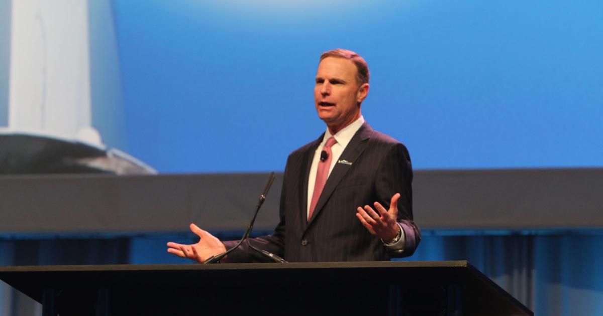 At this morning's opening general session Ed Bolen encouraged NBAA Convention attendees to embrace the role of advocates for the industry. (Photo: Mariano Rosales)