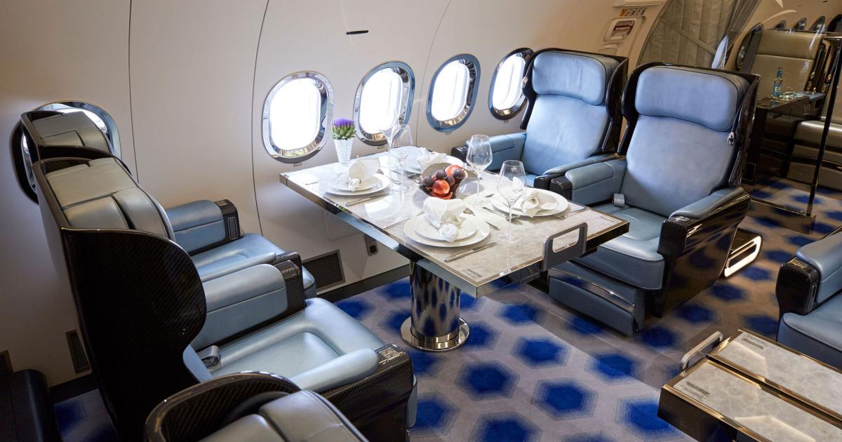 One of the two Boeing Business Jet interiors Lufthansa Technik recently completed for Dubai-based Royal Jet is on display at MEBAA.