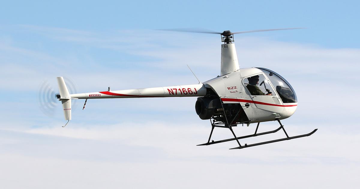 With more than 13,000 of the rebates available before the application period expires on September 18, the Helicopter Association International (HAI) has asked the U.S. FAA to add single-engine piston helicopters to the ADS-B rebate program. If approved, owners of helicopters such as the Robinson R22 would be eligible to apply for the $500 rebate when they install ADS-B OUT avionics. (Photo: Robinson Helicopter)