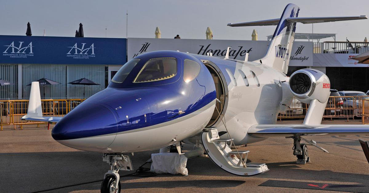 After two decades in development, the HondaJet was FAA type-certified in 2015. The jet features distinctive overwing-mounted turbofans.