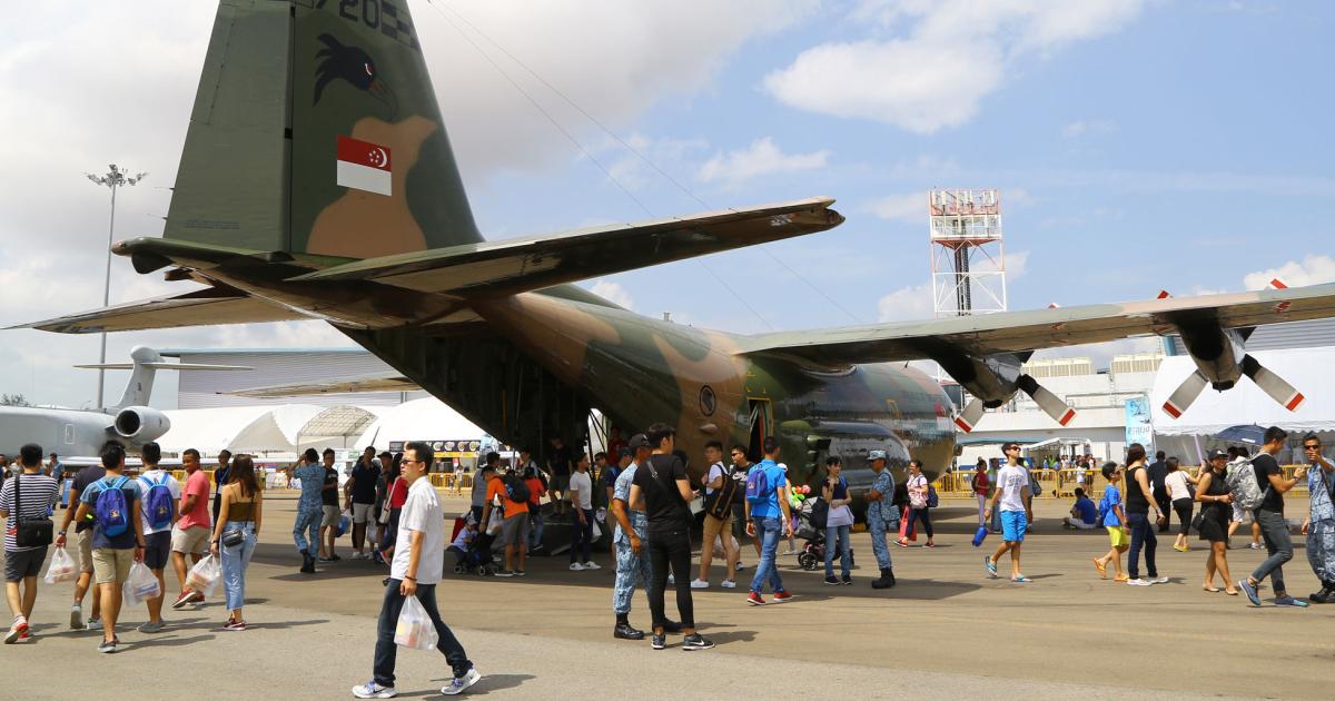 Among the attractions popular with attendees at the kickoff was this RSAF Lockheed C-130 Hercules. Not only did it offer a walk-through experience for those who may have never been aboard one before, it also provided some much-needed shade. The RSAF operates a mix of C-130B and -H models.
