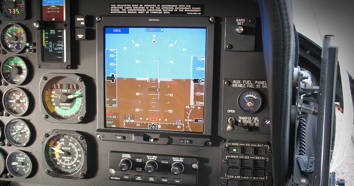 Heli-One's S-76B cockpit modernization suite features a trio of Universal Avionics' EFI-890H advanced flight displays with synthetic vision and SBAS-FMS. The installation for an Asian operator has concluded ground testing and will enter flight testing soon.