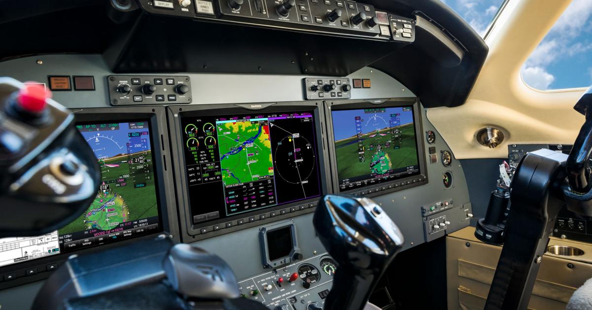 Garmin’s G5000 integrated flight deck, shown here upgrading a Cessna Citation Excel/XLS, can reduce the aircraft’s empty weight by some 200lbs while offering numerous options.