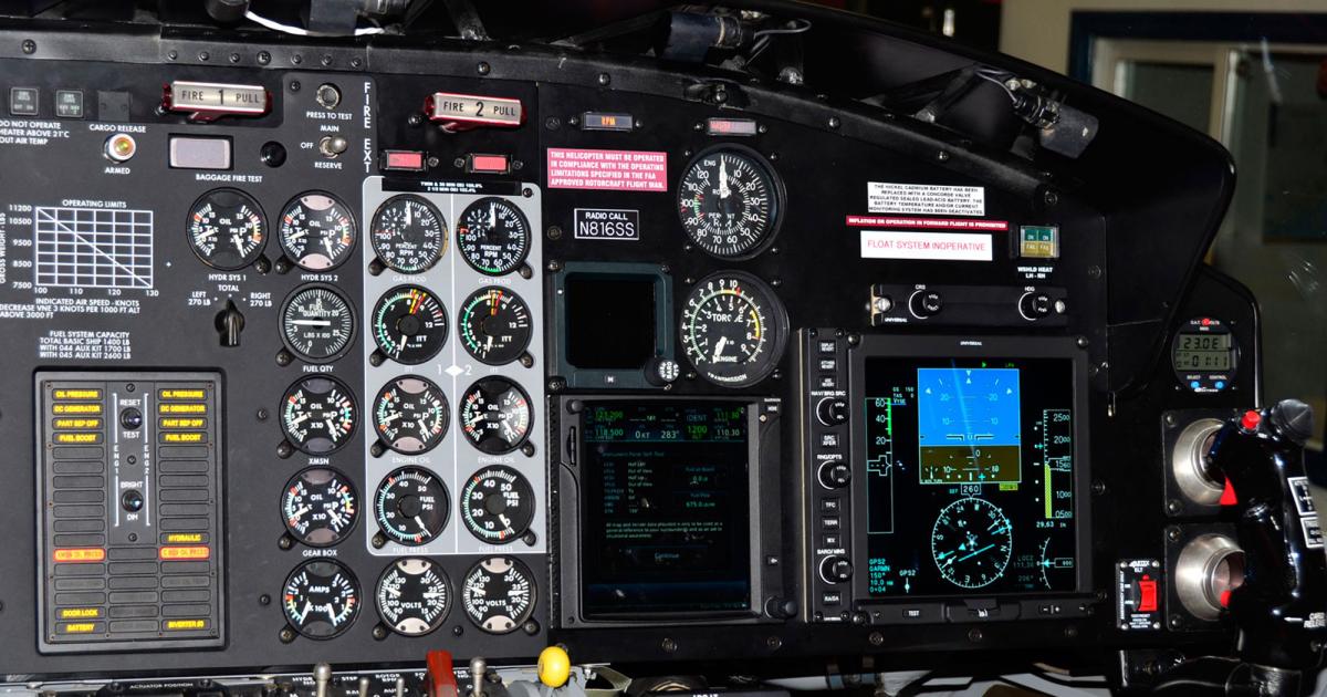StandardAero’s Bell 212 flight deck upgrade features two Universal Avionics EFI-890H displays and a Garmin GTN 750 GPS navigator, as well as a Collins Aerospace AHRS.