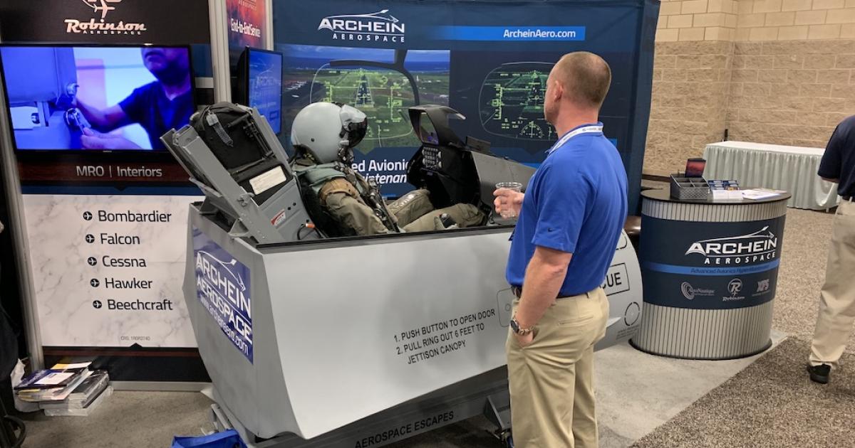 The Archein Aerospace booth at the 2019 NBAA Maintenance Conference in Fort Worth, Texas, where the advanced avionics installation company made its debut. (Photo: Jerry Siebenmark)