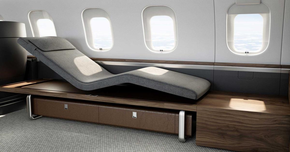 Bombardier’s elegant Nuage chaise brings new seating options to ultra-long-range business jets such as the Global 5500 and 6500.