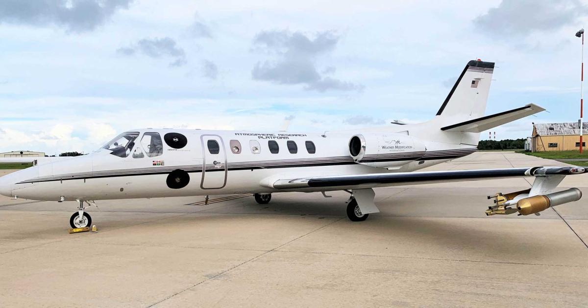 North Dakota-based Weather Modification International's modified Cessna Citation II research platform will spend several weeks hunting thunderstorms in Central Florida through August. 