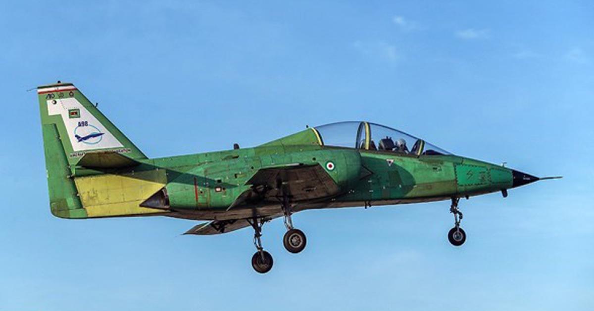 The Kowsar-88/Yasin is seen on its maiden flight, largely unpainted apart from the tail markings, national insignia and warning triangles. (photo: FARS News Agency)