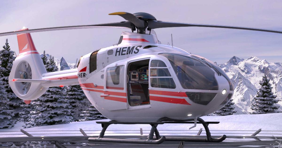 Bucher Leichtbau has developed a flexible cabin for the H135 that enables a switch from VIP, law enforcement, cargo, fire suppression, or military interiors to an EMS configuration—or back—in less than 30 minutes, (Photo: Bucher Leichtbau)