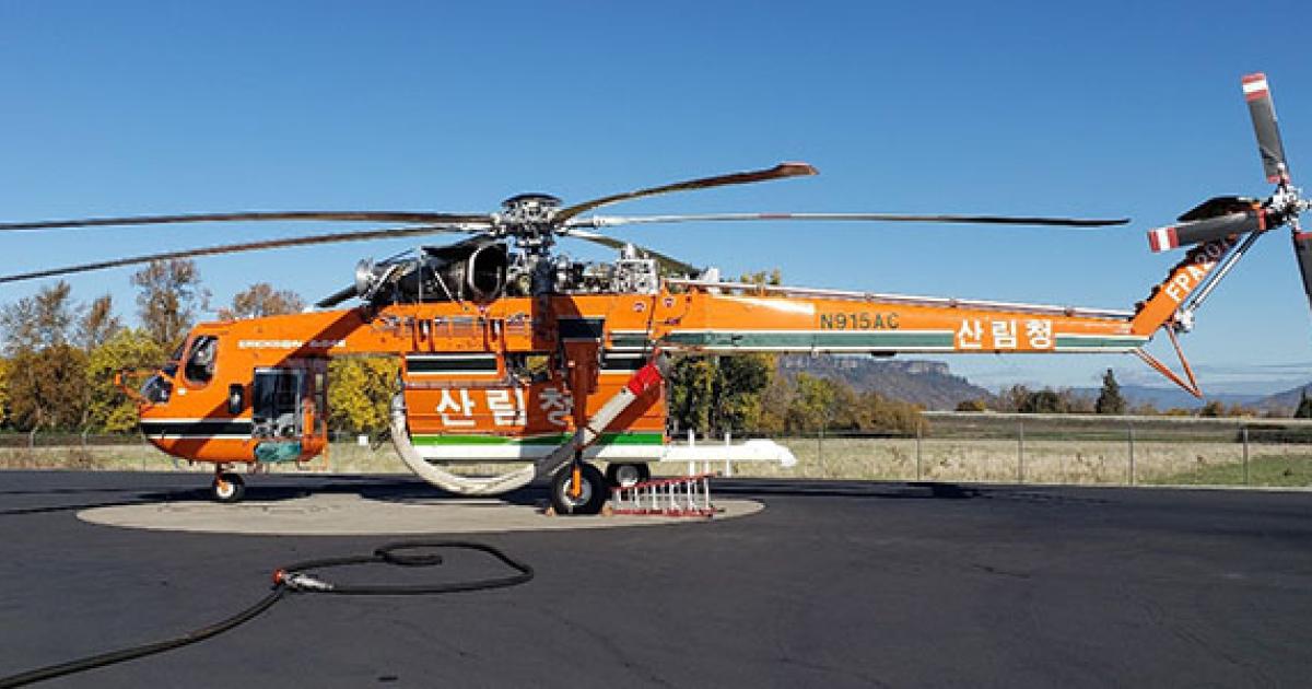 The Korean Forest Service operates six, Erickson S-64 Air Crane helicopters. (Photo: Erickson)