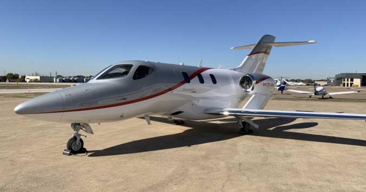 This HondaJet, operated by Cutter Aviation, recently completed a more-than 2,400-mile roundtrip in a single day, setting a new maximum leg record among the company's light jets. It was equipped by the company with the Aircraft Performance Modification (APMG) package, which offers improved performance.