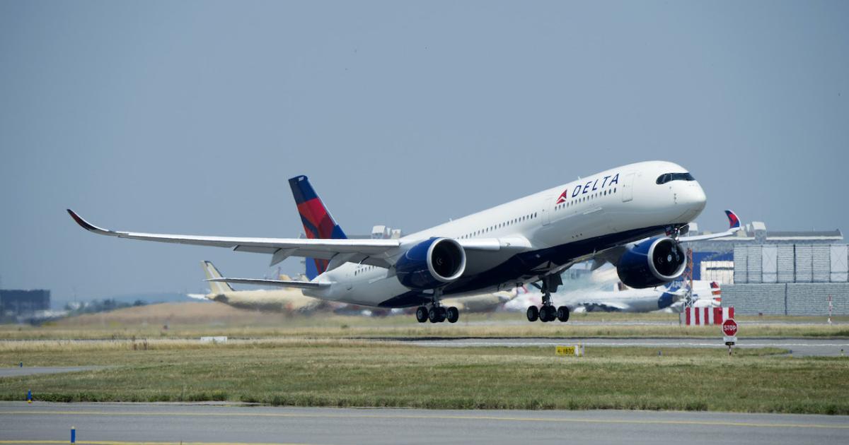 A Delta Air Lines Airbus A350-900 takes off from Toulouse Blagnac Airport in France. (Photo: Delta Air Lines)