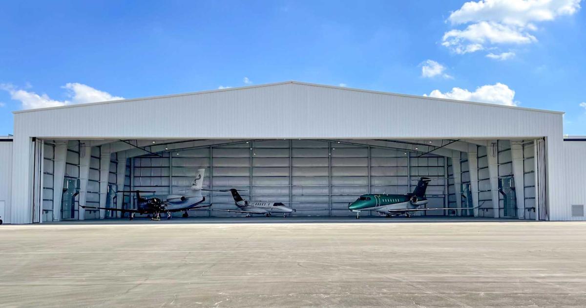 Sheltair's new 20,000-sq-ft hangar at its Ocala International Airport FBO gives it 55,000 sq ft of hangar space which can accommodate the latest big business jets. (Photo: Sheltair)