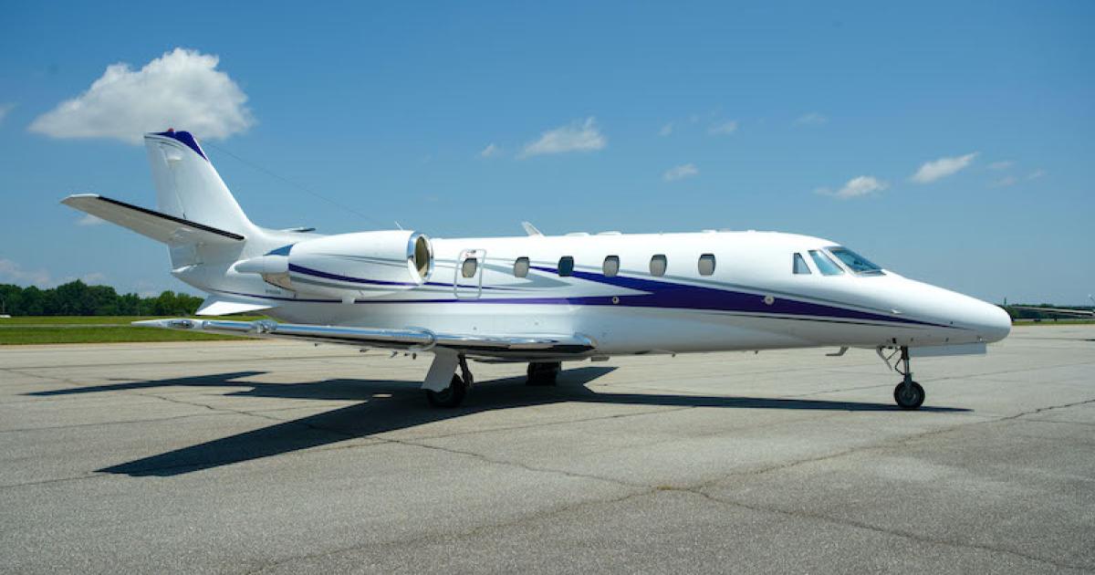 Sherwin-Williams Aerospace Coatings' new Skyscapes Next Generation exterior basecoat and clearcoat system was used on this Cessna Citation Model 560 jet. (Photo: Sherwin-Williams Aerospace Coatings)