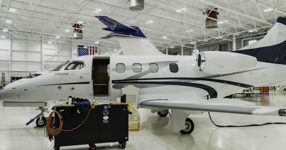 As a new authorized service center for Embraer, Pro Star Aviation will provide line and base maintenance for the Brazilian OEM's complete lineup of aircraft including the Phenom 100. (Photo: Pro Star Aviation)