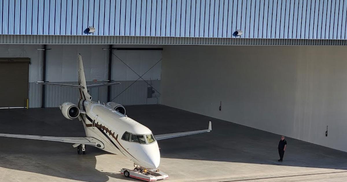 Five Rivers Aviation at Livermore Municipal Airport has bolstered its aircraft storage capacity with the addition of 43,000 sq ft of newly-built hangar space capable of sheltering aircraft up to a Bombardier Global 7500. (Photo: Five Rivers Aviation)