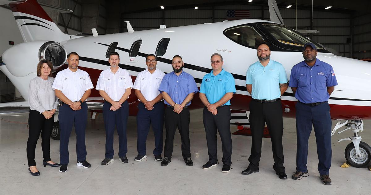 From left, Banyan Air Service's avionics team includes Lynn Juengel, Craig Chin, Dan Marinelli, Jorge Valdez, Danny Santiago, Lou Homsher, Bruno DeSouza, and Ramon Gordon. (Photo: Banyan Air Service)