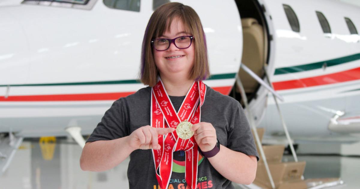 Special Olympics athlete Kelsey will be transported to the 2022 Special Olympics USA Games in Orlando, Florida, in Coca-Cola Consolidated's Citation XLS+. (Photo: Textron Aviation)