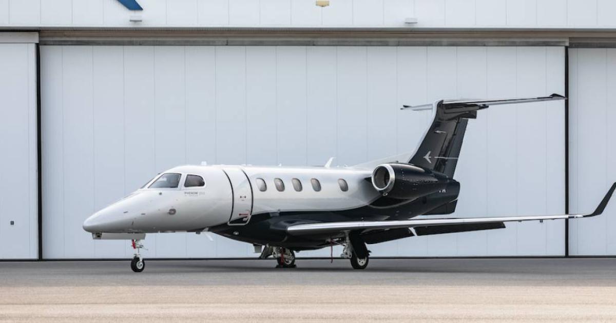 Buoyed by sales of its class-leading Phenom 300E, Embraer tallied increases in business jet sales and revenues between 2020 and 2021. (Photo: Embraer Executive Jets)