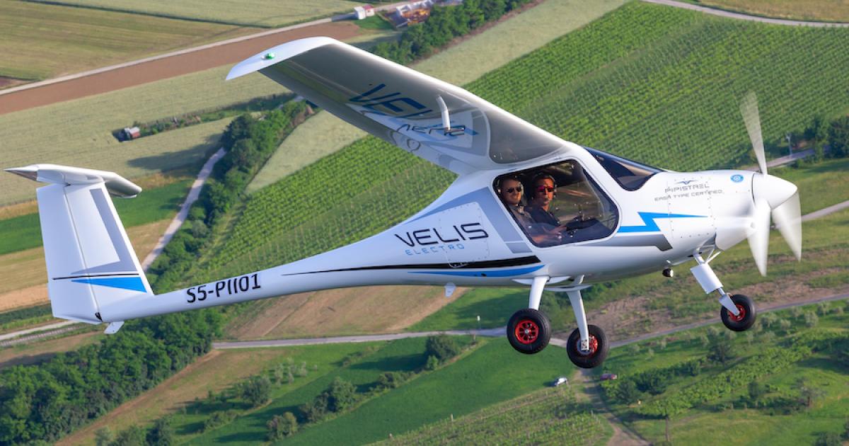 In June 2020, Slovenia-based Pipistrel became the first company in the world to achieve a full type certificate for an all-electric aircraft when EASA approved its Velis Electro two-seat trainer. (Image: Pipistrel)